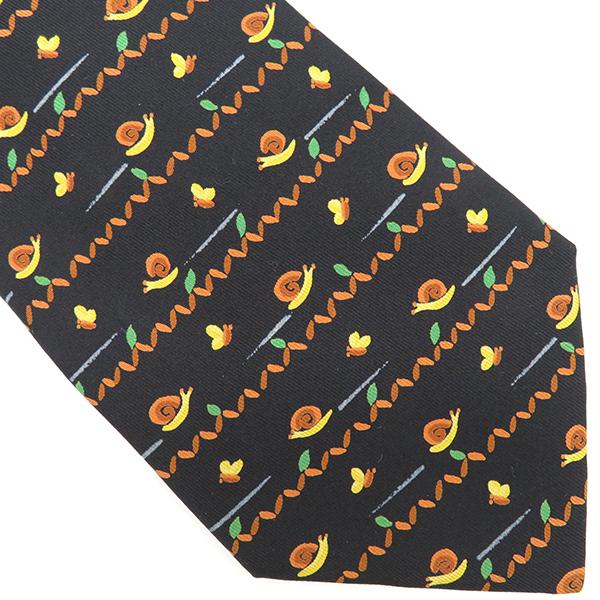 エルメス HERMES ネクタイ カタツムリ×チョウ 9cm シルク ブラック×マルチカラー 黒 蝶 【中古】 HERMES（エルメス） ネクタイ カタツムリ×チョウ 9cm シルク ブラック