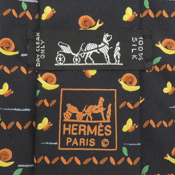HERMES（エルメス） ネクタイ カタツムリ×チョウ 9cm シルク ブラック