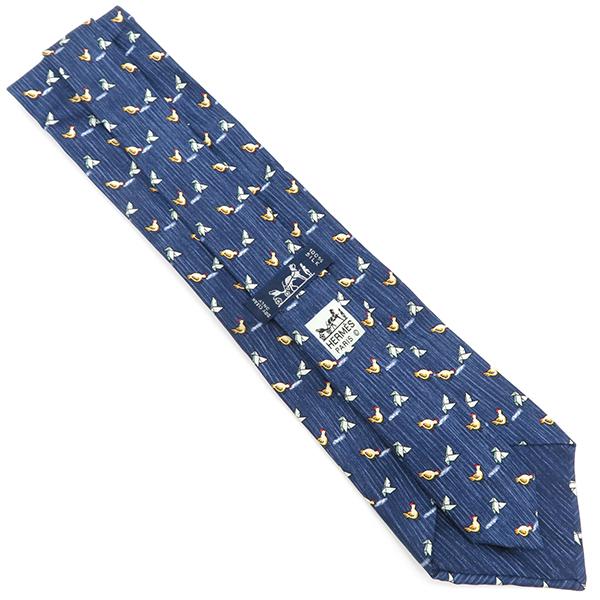 HERMES エルメス ネクタイ ニワトリ 9cm シルク ネイビー 紺 HERMES エルメス ネクタイ ニワトリ 9cm シルク ネイビー 紺