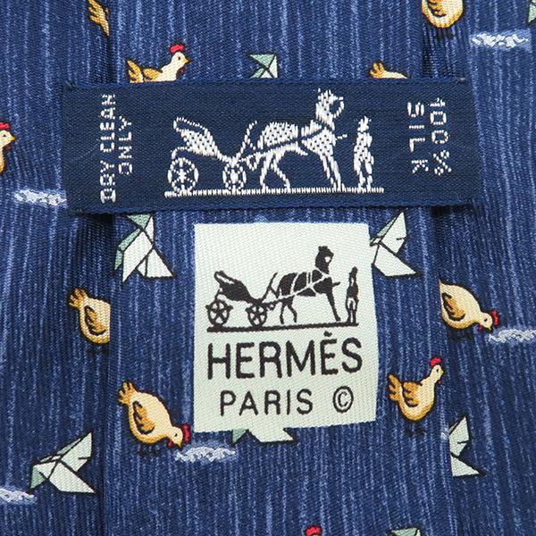 HERMES エルメス ネクタイ ニワトリ 9cm シルク ネイビー 紺 HERMES エルメス ネクタイ ニワトリ 9cm シルク ネイビー 紺