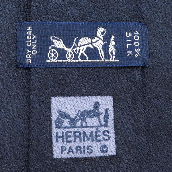 HERMES（エルメス） ネクタイ 無地 8.5cm シルク ネイビー 紺 中古