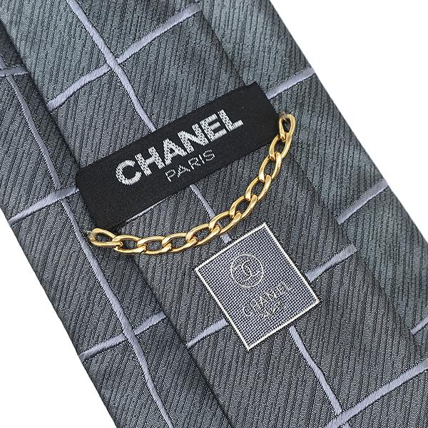 HERMES（エルメス） シャネル ネクタイ 格子柄 9cm シルク グレー