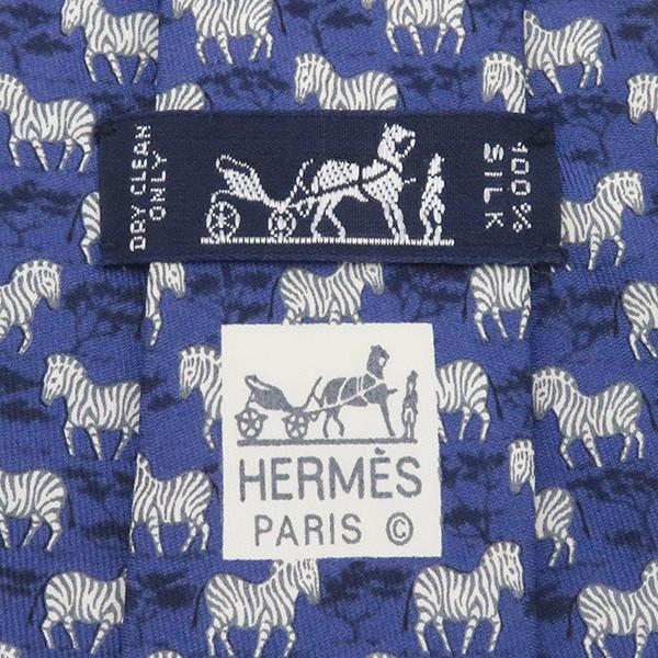 HERMES エルメス ネクタイ シマウマ 9cm シルク ブルー 青 白 HERMES エルメス ネクタイ シマウマ 9cm シルク ブルー 青 白