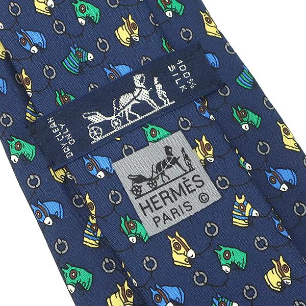HERMES エルメス ネクタイ 馬柄 8.5cm シルク ネイビー 紺 馬 HERMES エルメス ネクタイ 馬柄 8.5cm シルク ネイビー 紺 馬