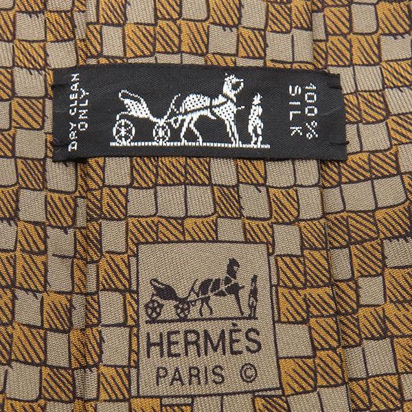 HERMES（エルメス） ネクタイ 総柄 9cm シルク ブラウン ブラウン 市松