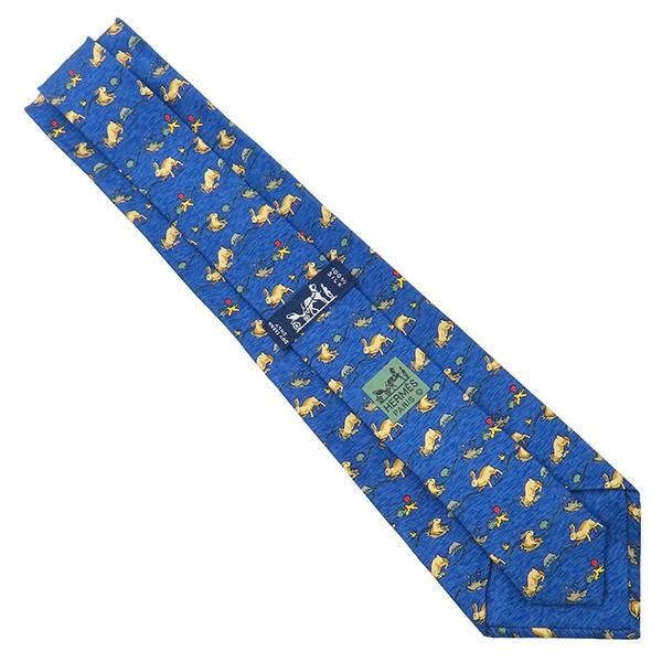 エルメス HERMES ネクタイ クラバット 9cm シルク ブルー 青 総柄 うさぎ 穴掘り【中古】 HERMES（エルメス） ネクタイ クラバット 9cm シルク ブルー ブルー 青