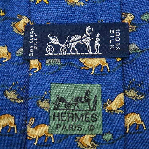 エルメス HERMES ネクタイ クラバット 9cm シルク ブルー 青 総柄 うさぎ 穴掘り【中古】 HERMES（エルメス） ネクタイ クラバット 9cm シルク ブルー ブルー 青