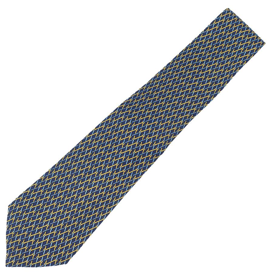 HERMES エルメス ネクタイ 総柄 9cm シルク マルチカラー 紺