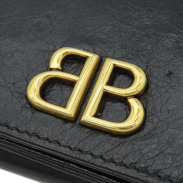 ✨美品✨バレンシアガ 三つ折り 財布 モナコ BBロゴ レザー 本革 ブラック BALENCIAGA（バレンシアガ） 三つ折り財布 モナコ BBロゴ ミニ財布