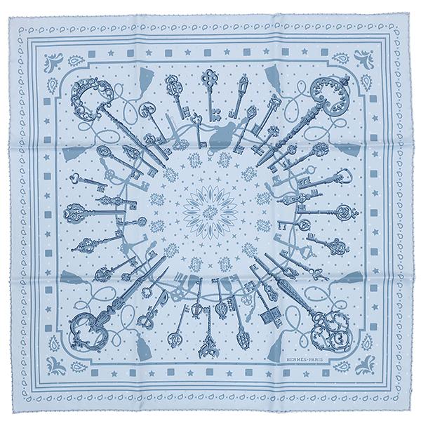 未使用　HERMES Les Cles Bandana シルクバンダナ55 カレ HERMES（エルメス） スカーフ カレ55 CARRE シルク ブルー 【LES CLES