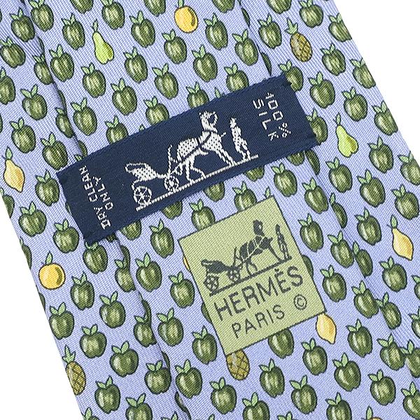 HERMES（エルメス） ネクタイ リンゴ 果物 フルーツ 9cm シルク ブルー