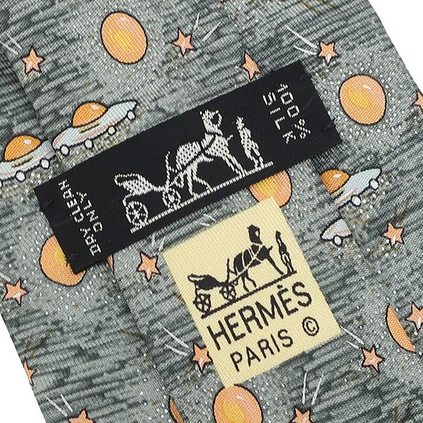 HERMES（エルメス） ネクタイ 惑星 UFO 9cm シルク グレー 灰色 橙色