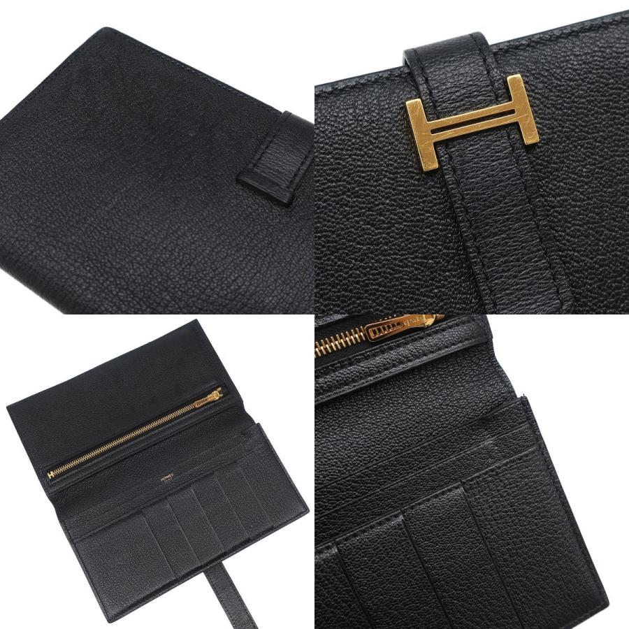エルメス 長財布 ベアンスフレ シェーブル ブラック 黒 二つ折り財布