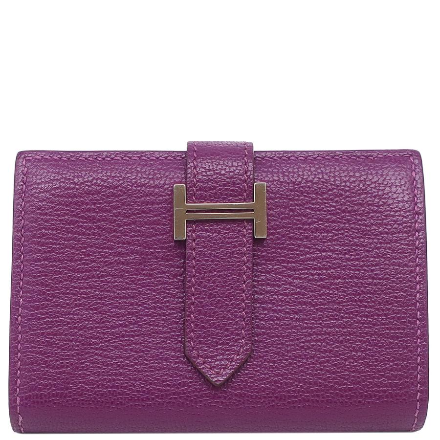 HERMES ベアン ボックスカーフ パープル 二つ折り財布 HERMES エルメス 二つ折り財布 ベアンミニ コンパクト財布