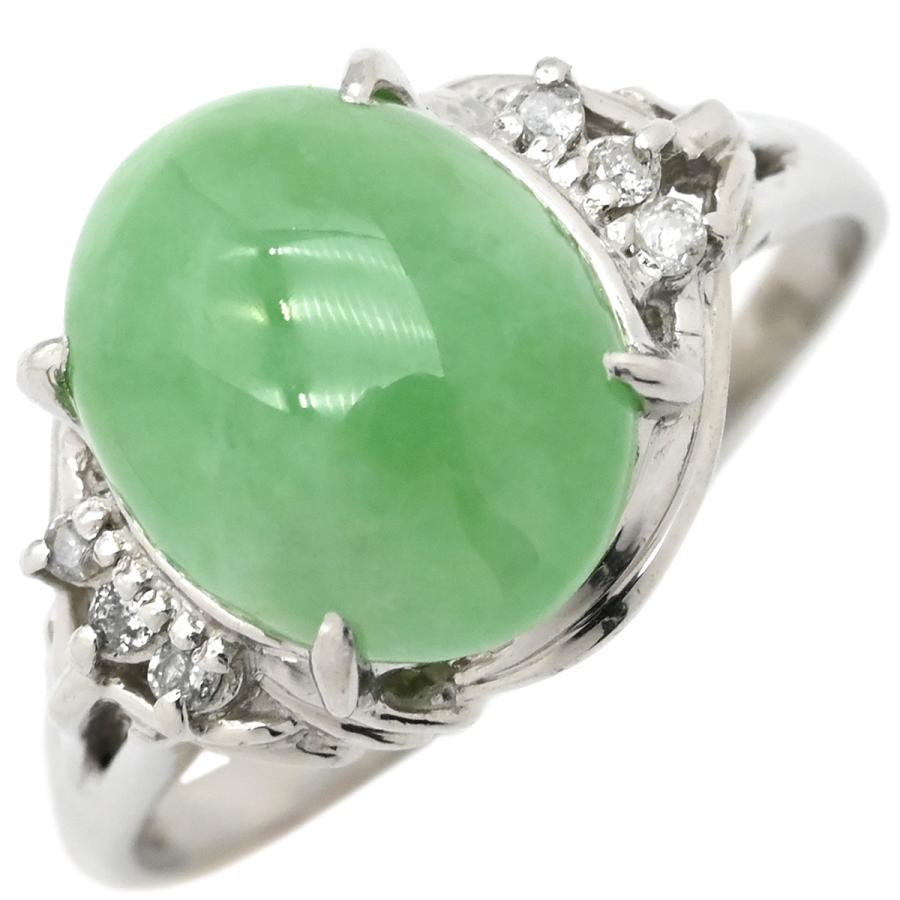 リング 指輪 ヒスイ ダイヤリング Pt900 シルバー 翡翠 16号  