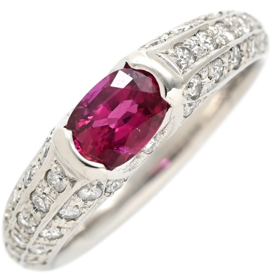 リング 指輪 ルビー ダイヤリング Pt900 シルバー レッド 赤 12号  