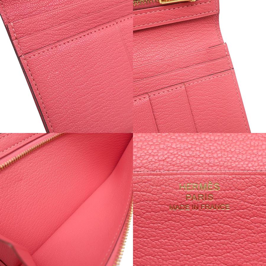 【美品】高年式　エルメス　ベアンスフレ　シェーブル　ピンク　折財布　505 HERMES エルメス 長財布 ベアンスフレ シェーブル ピンク 二