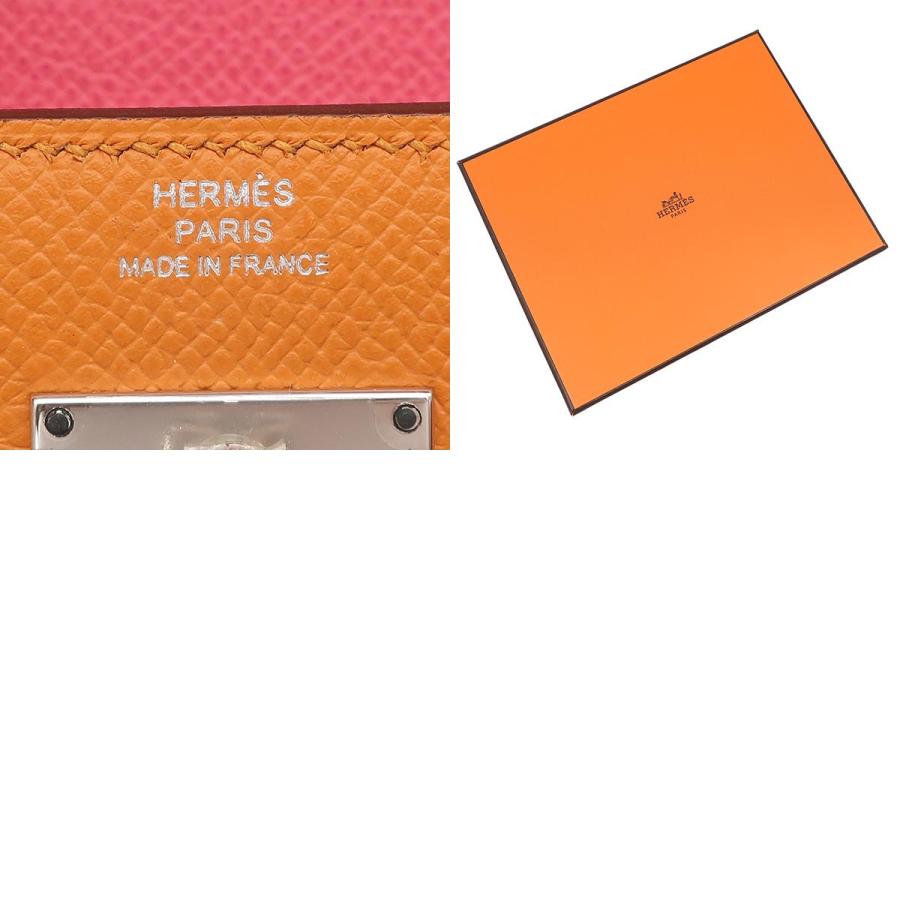 エルメス HERMES 長財布 ケリーウォレット ミディアム ヴェルソ ヴォーエプソン オレンジ×ローズアザレ シルバー金具 バイカラー ピンク 三つ折り  D刻印 【箱】【中古】 HERMES（エルメス） 長財布 ケリーウォレット ミディアム ヴェルソ