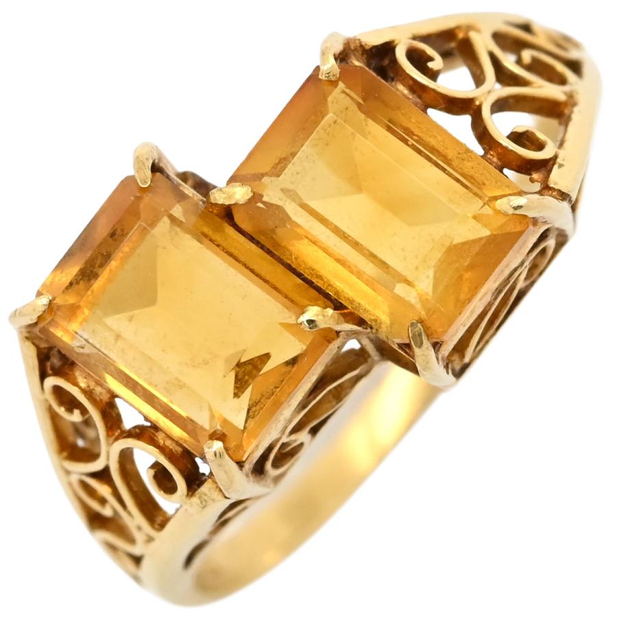(C120101) K18 YG リング 指輪 約14号 リング 指輪 シトリンリング K18YG ゴールド 750AU 18K 14号