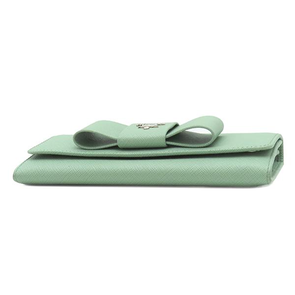 プラダ PRADA 長財布 リボン フラップ ウォレット サフィアーノレザー アクアマリーナ シルバー金具 緑 SAFFIANO FIOCCO 1MH132 【箱】【中古】 SAFFIANO（PRADA） プラダ 長財布 リボン フラップ ウォレット