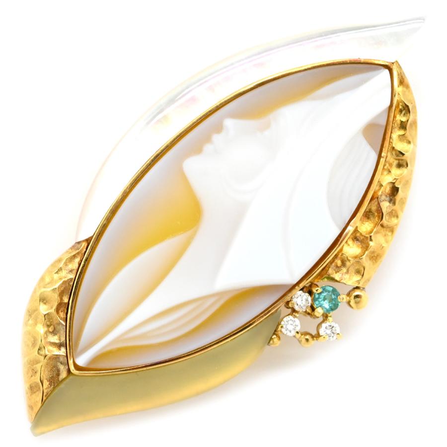 エルヴィンポーリー K18 Pt900 カメオ ブローチ ダイヤ シェル メノウ エルヴィンポーリー K18 Pt900 カメオ ブローチ ダイヤ シェル メノウ