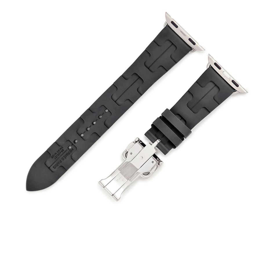 エルメス HERMES 腕時計パーツ 純正 アップルウォッチ 38mm/40mm/41mm/42mm用 キリム ラバー ステンレススチール ブラック ラバー ベルト 20ｍｍ バックル 金具付き【中古】 HERMES（エルメス） 純正 アップルウォッチ 38mm/40mm/41mm/42mm用
