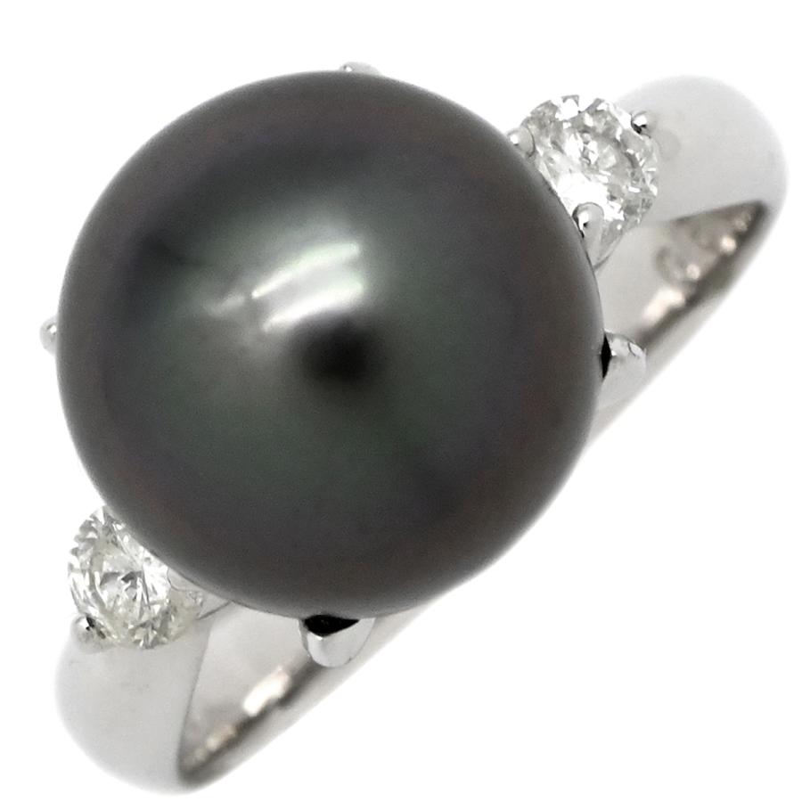 リング 指輪 黒蝶パール ダイヤリング Pt900 シルバー 1粒 1P 11号  