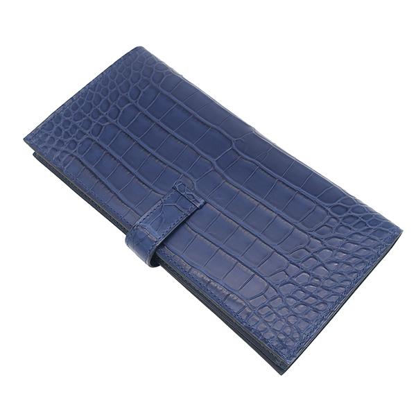 エルメス HERMES 長財布 ベアンスフレ アリゲーターマット ブルードマルト シルバー金具 新品 未使用 青 クロコ 二つ折り財布 K刻印(2025年製) 【箱】【中古】 HERMES（エルメス） 長財布 ベアン ベアンスフレ アリゲーターマット