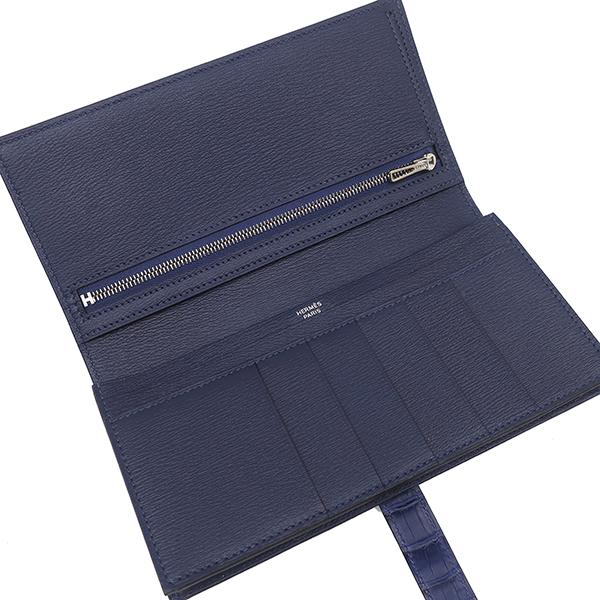 エルメス HERMES 長財布 ベアンスフレ アリゲーターマット ブルードマルト シルバー金具 新品 未使用 青 クロコ 二つ折り財布 K刻印(2025年製) 【箱】【中古】 HERMES（エルメス） 長財布 ベアン ベアンスフレ アリゲーターマット