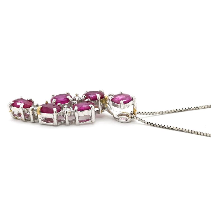 ネックレス ルビー 0.8ct ダイヤモンド ペンダント シルバー 赤 レッド 6石 オーバルミックスカット 4Pダイヤ_2