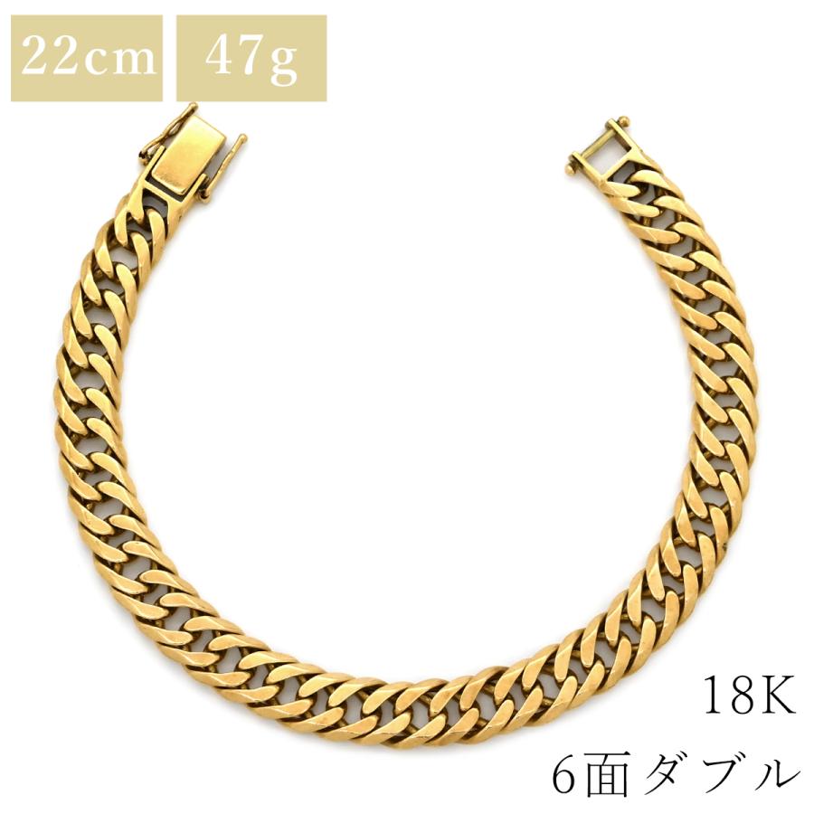 喜平 ブレスレット K18 18金 21.5cm 47.4g 6面 ダブル W K18YG