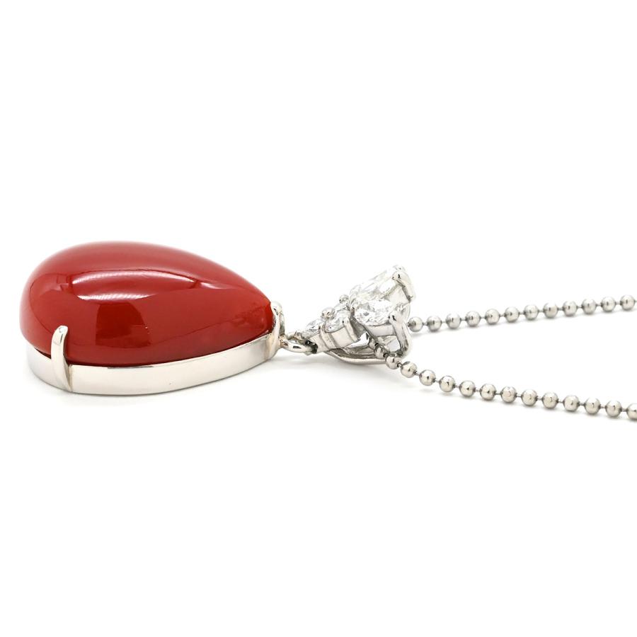 ネックレス 珊瑚 サンゴ ダイヤ ペンダント レッド レッドXプラチナ