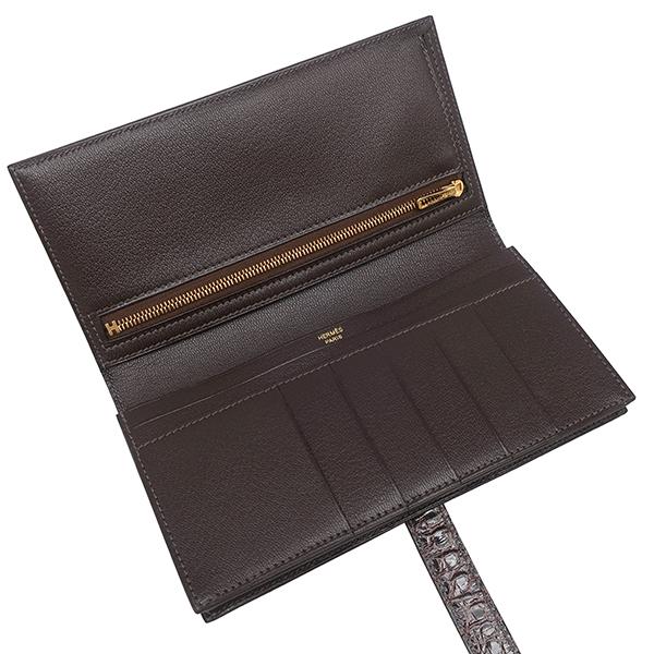 HERMES エルメス 長財布 ベアンスフレ アリゲーター ブラウン