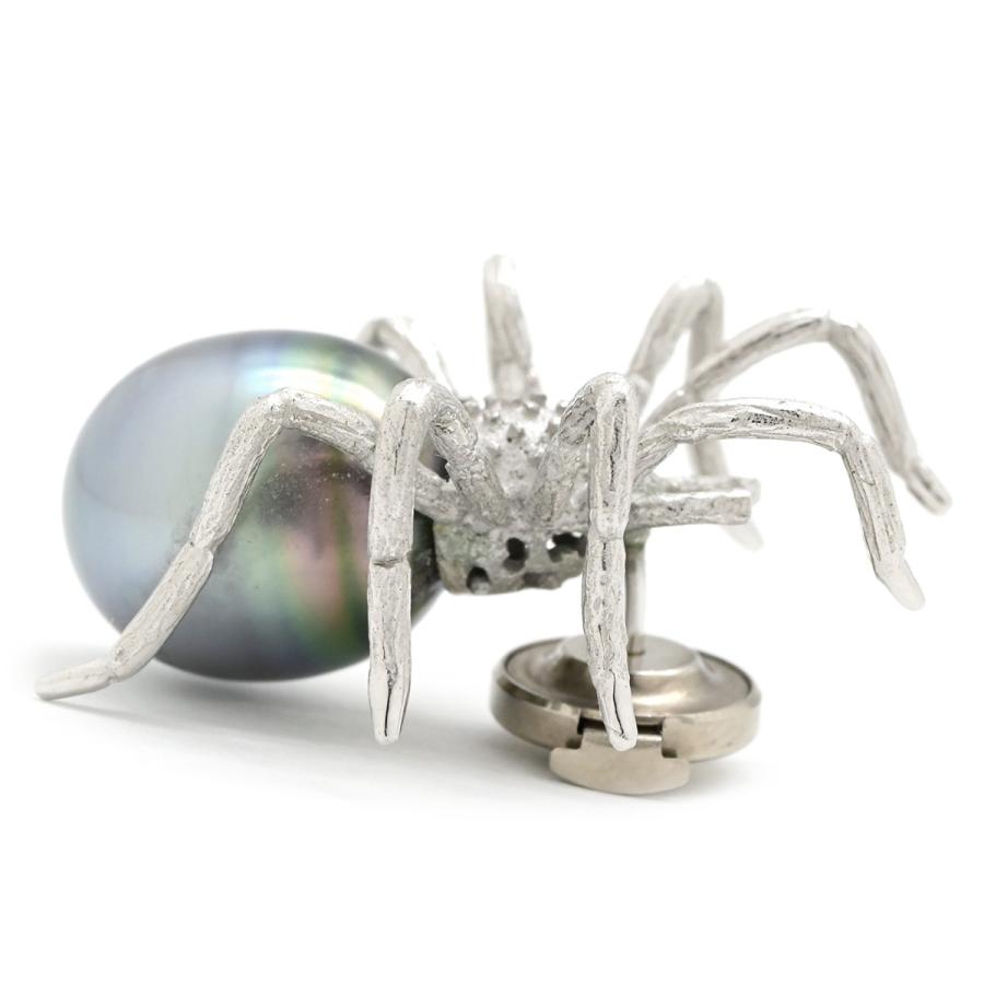 ブローチ 黒蝶パール 12.9mm 蜘蛛モチーフ ピンブローチ シルバー クモ