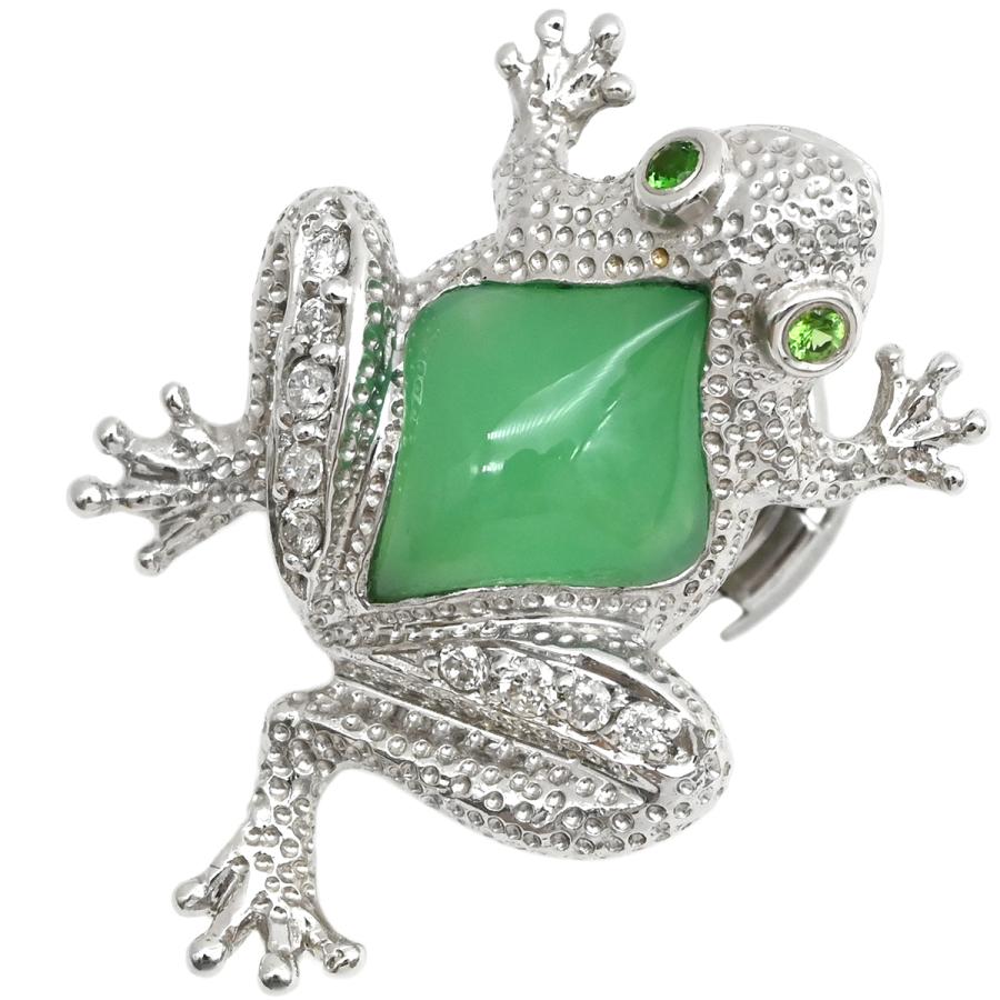 ブローチ カルセドニー ダイヤ ガーネット カエルモチーフ ピン