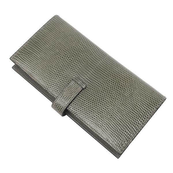 HERMES（エルメス） 長財布 ベアンスフレ リザード グレー 二つ折り 