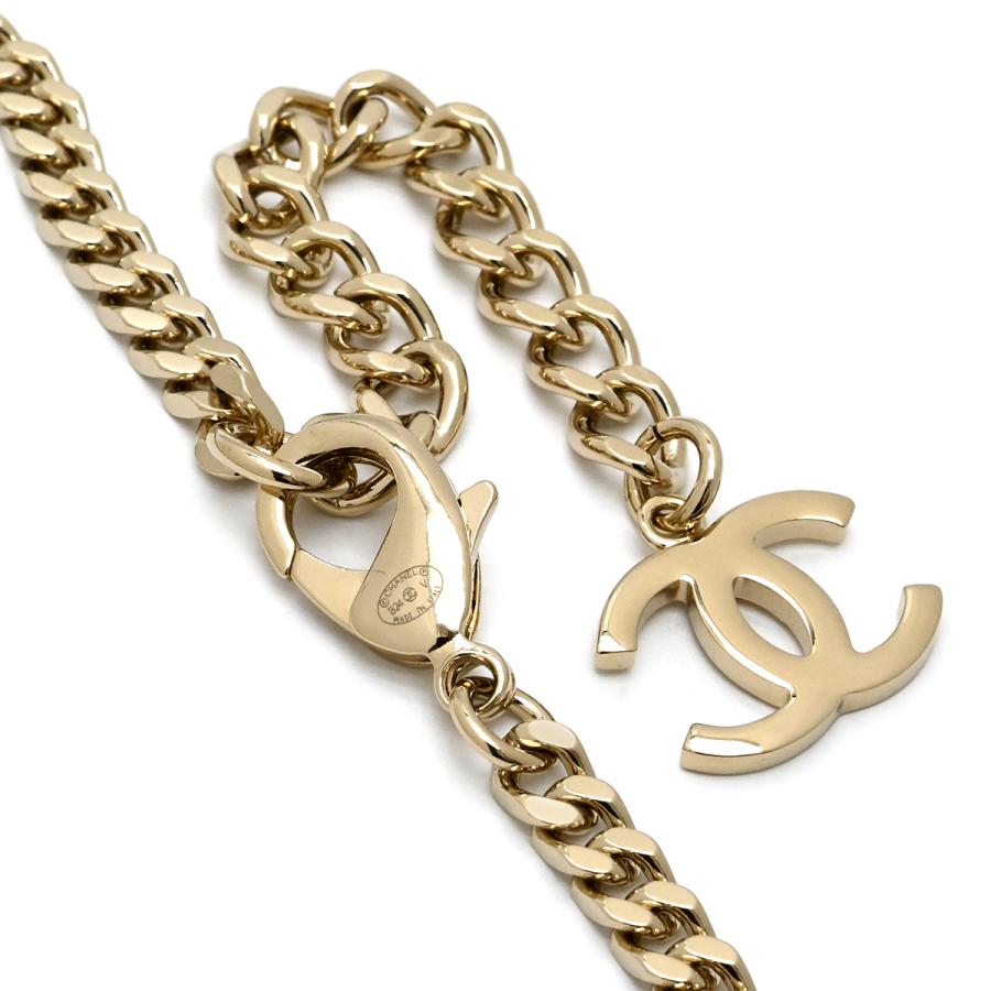 CHANELシャネル革チョーカーブラウン CHANEL シャネル チョーカーネックレス フェイクパール 編み込みレザー