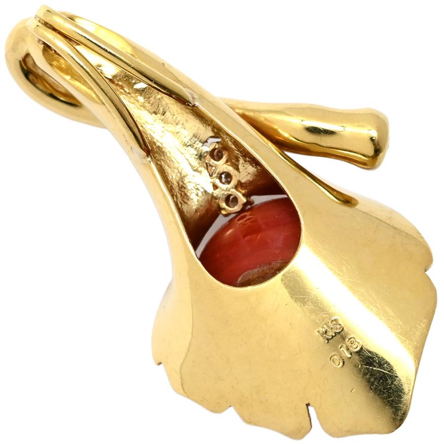 ペンダントトップ 珊瑚 ダイヤ ゴールド 赤 サンゴ ダイヤモンド YG