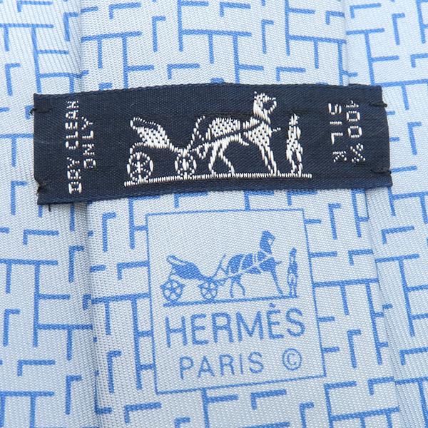 HERMES（エルメス） ネクタイ 総柄 9.5cm シルク ブルー ブルー 水色