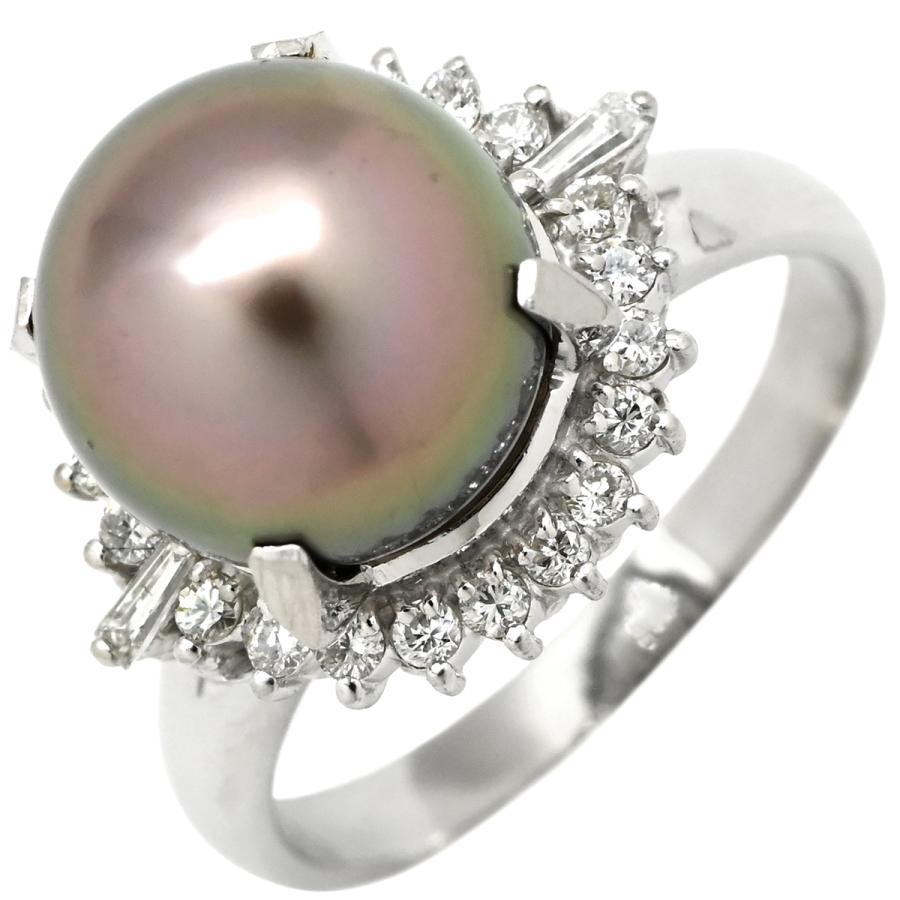 リング 指輪 黒蝶パール 10.8mm ダイヤ 0.41ct グレー プラチナ