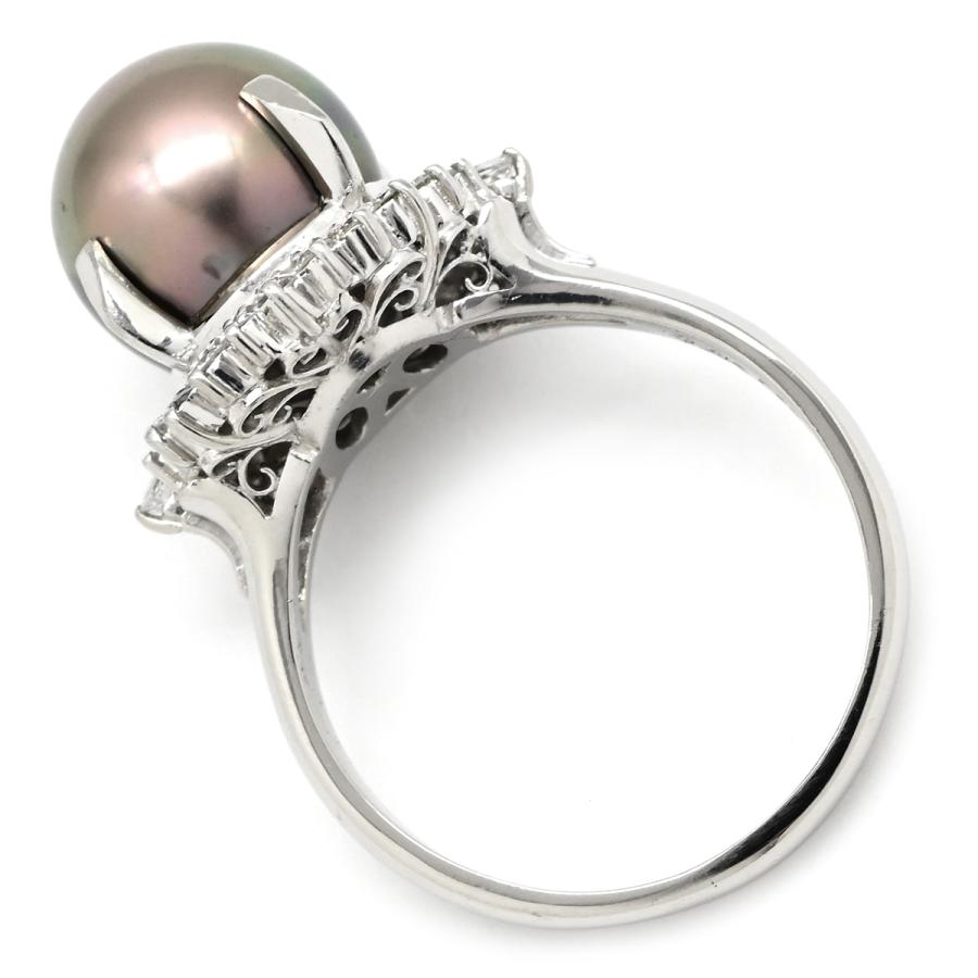 リング 指輪 黒蝶パール 10.8mm ダイヤ 0.41ct グレー プラチナ