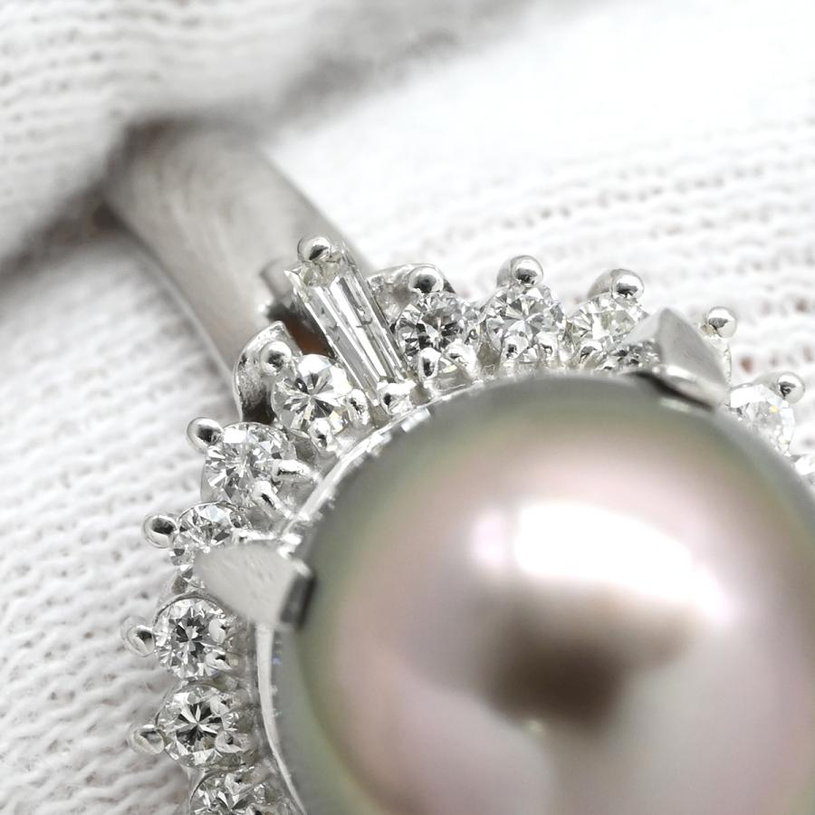 リング 指輪 黒蝶パール 10.8mm ダイヤ 0.41ct グレー プラチナ