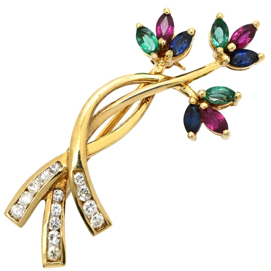 ブローチ ルビー 0.34ct ブルーサファイア エメラルド ダイヤ ゴールド