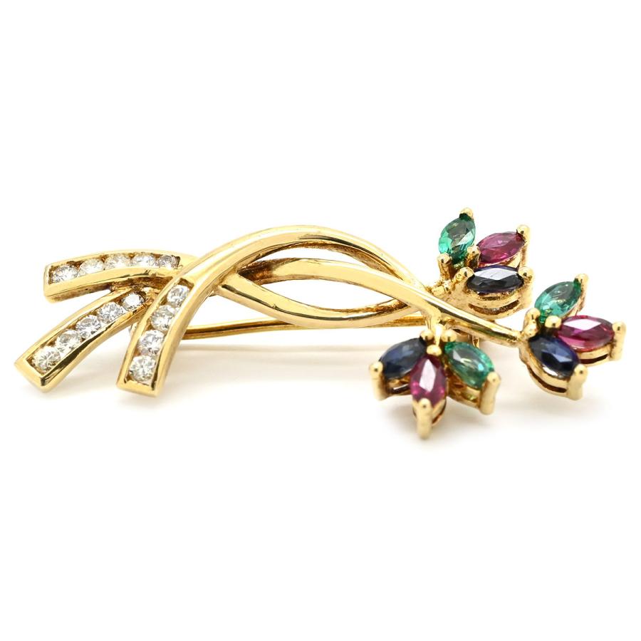 ブローチ ルビー 0.34ct ブルーサファイア エメラルド ダイヤ ゴールド