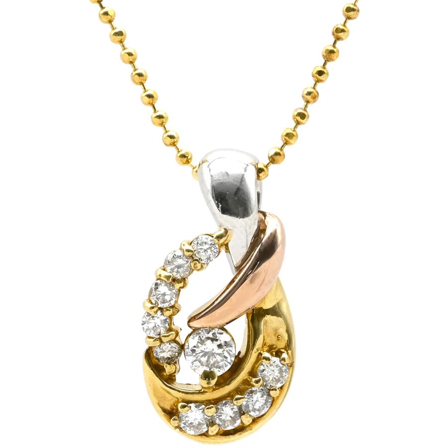 ネックレス コンビカラー ダイヤ ペンダント マルチカラー Au750 18K