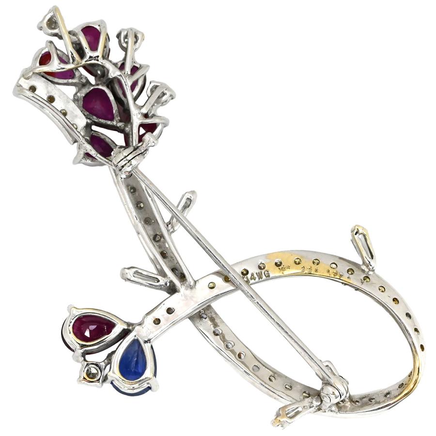 ブローチ ルビー ブルーサファイア ダイヤ シルバー ホワイトゴールド
