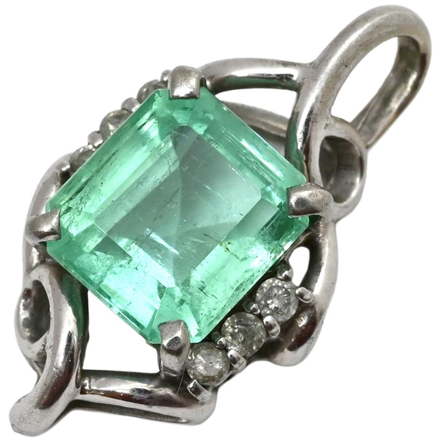 ペンダントトップ エメラルド 1.5ct ダイヤ 0.1ct グリーン 緑×PT