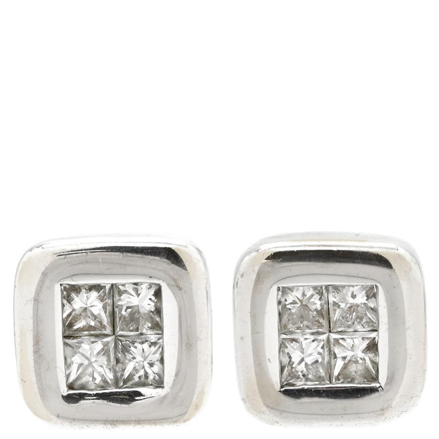 ピアス ダイヤスクエアシェイプ スタッドピアス シルバー K18WG Au750