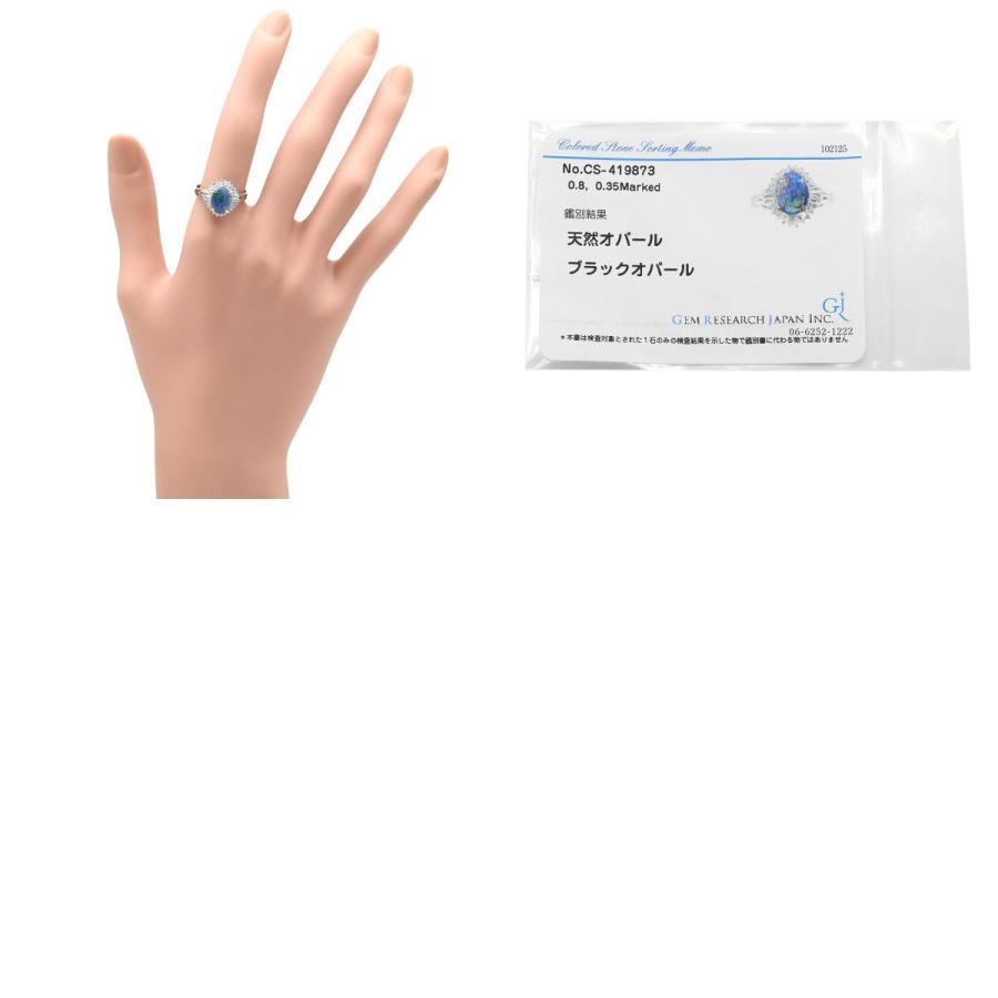 リング 指輪 ブラックオパール 0.8ct ダイヤモンドリング シルバー