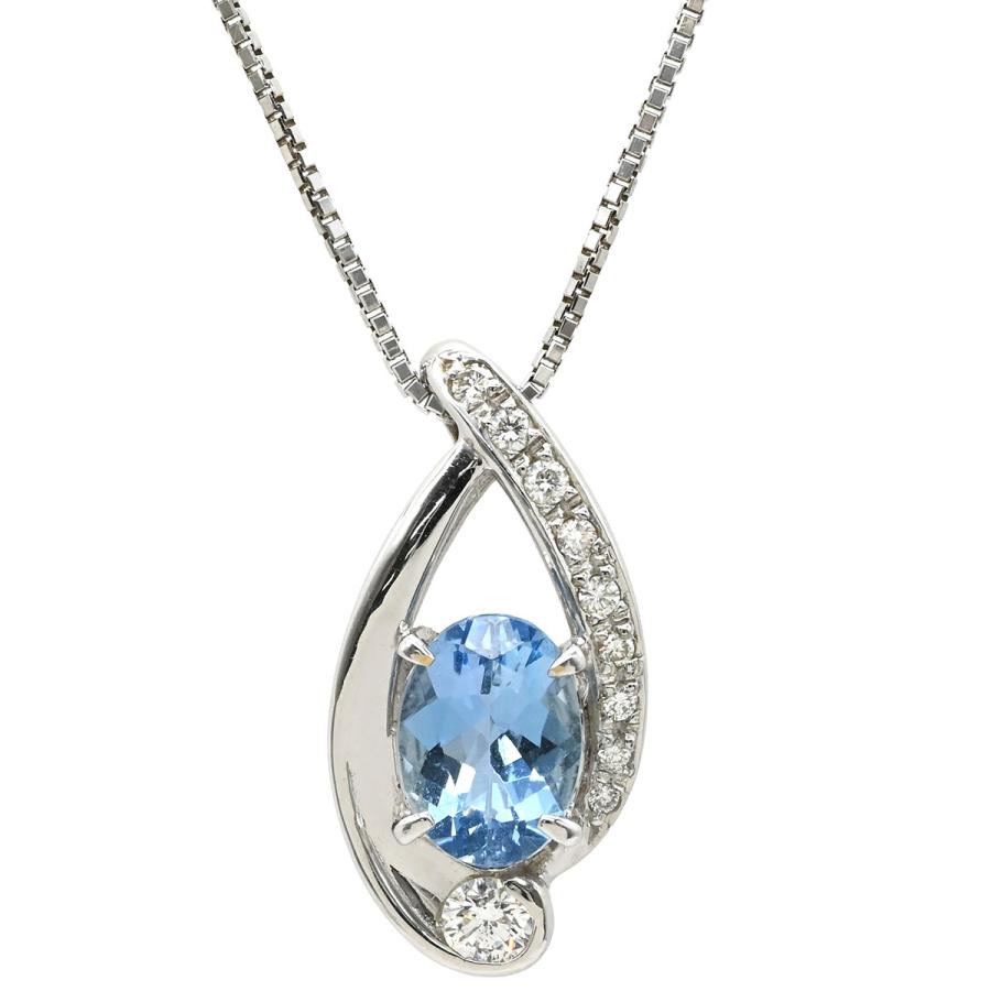 ネックレス アクアマリン ダイヤ ペンダント シルバー Au750 18K 18金